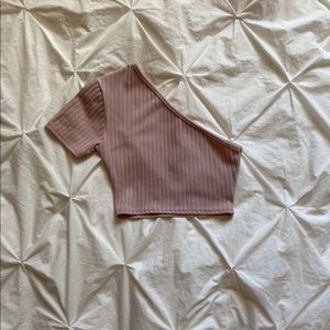 One shoulder pink crop top